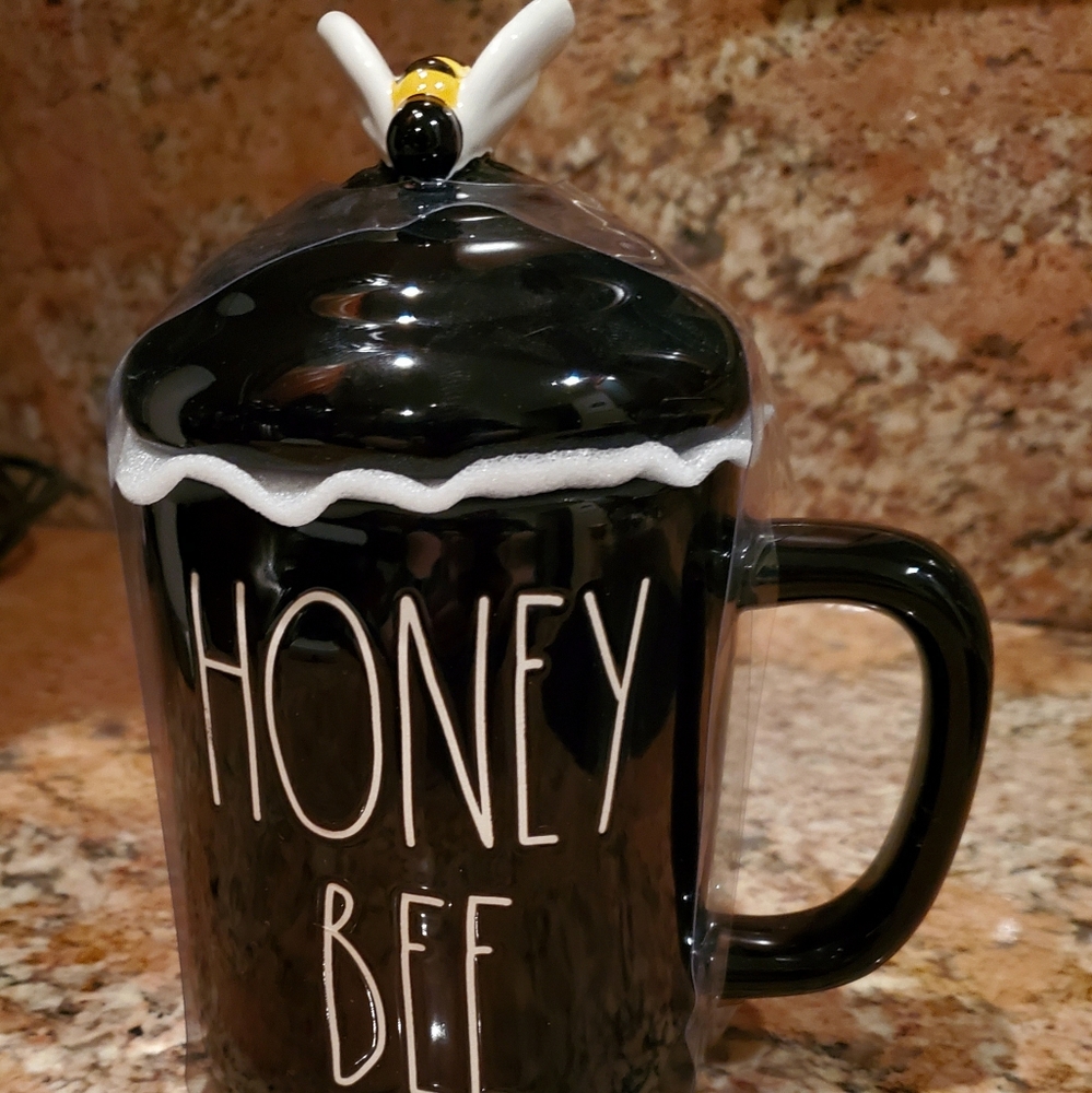 Rae Dunn "HONEY BEE" Ceramic Mug with Bee Topper